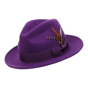 MONTIQUE MENS PURPLE LIGHT FELT 2 1/2" WIDE BRIM PINCH FEDORA HAT. H60